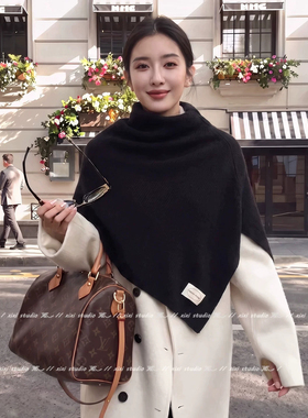 高智感深灰色高领针织套头围脖女