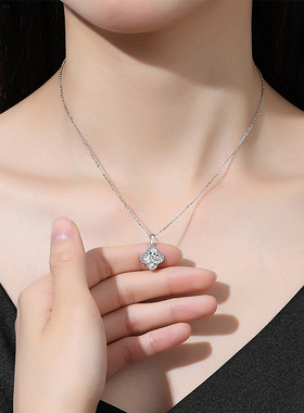 S925纯银吊坠女单坠不掉色碎冰冰挂件项坠不含链四叶草挂坠送证书