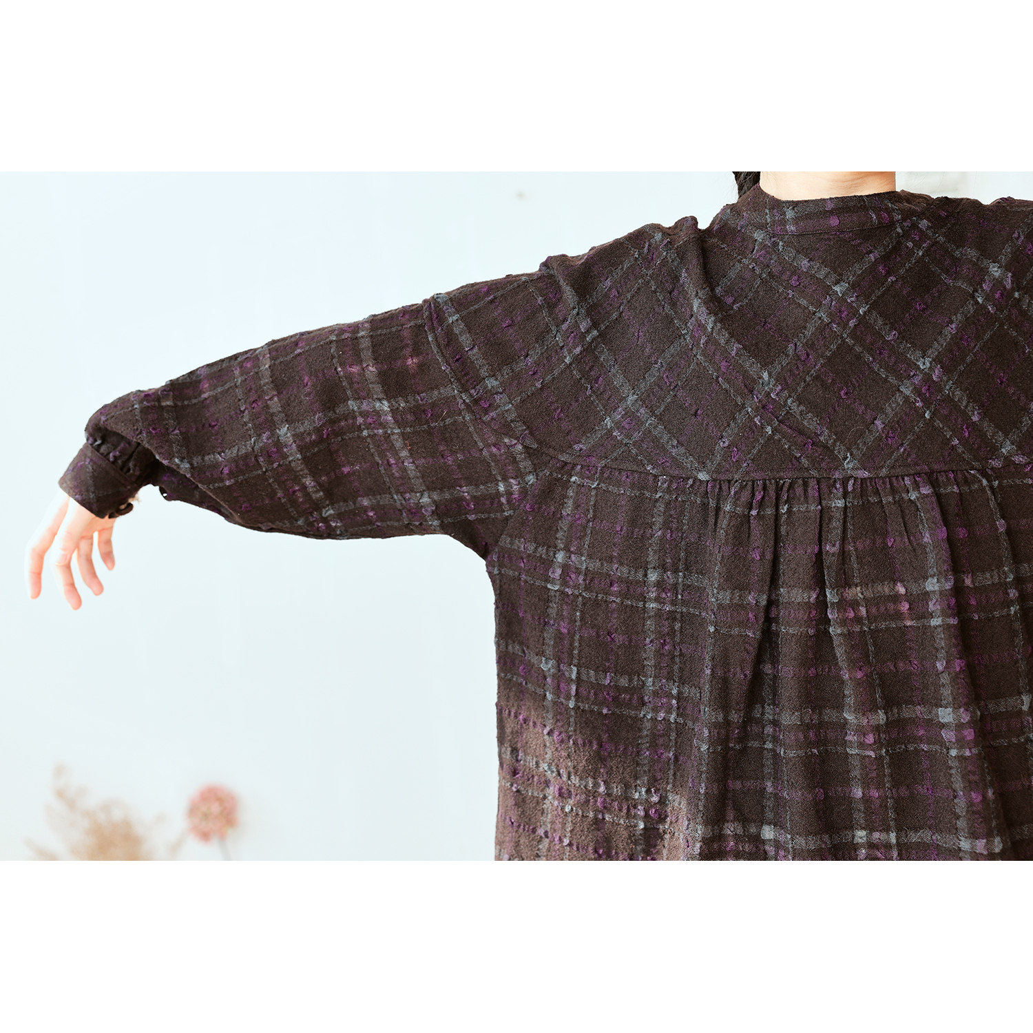 2026羊毛与花亲子装中大童进口咖色紫格纹羊毛格纹宽松日系衬衫,淘宝优惠券,粉丝福利购,淘宝优惠卷