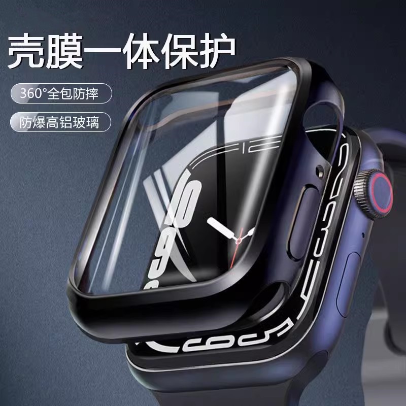 适用iwatch8/7保护壳套SE保护膜苹果s9手表曲面壳applewatch6代防水Ultra2表带薄45mm钢化壳膜一体全包2/3/4-图2