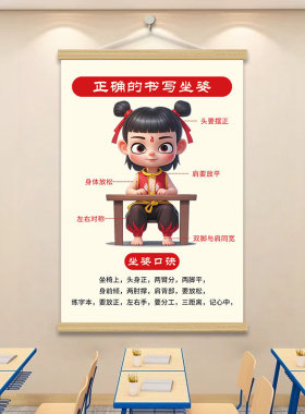 正确的书写坐姿卡通挂画