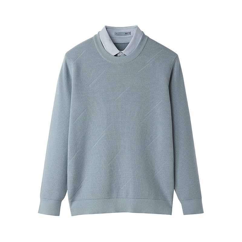 HLA/海澜之家轻商务时尚系列双领针织衫25春秋新提花假两件毛衣男,淘宝优惠券,粉丝福利购,淘宝优惠卷