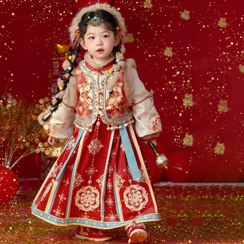 儿童汉服女童冬款连衣裙拜年服古装女孩公主裙礼服过年服国风唐装,淘宝优惠券,粉丝福利购,淘宝优惠卷