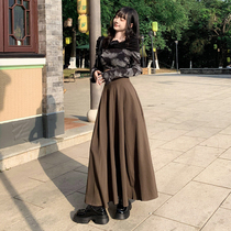 OROI Brown Half Body Skirt Woman 2023 years High waist A Pear Type Design Sensation Small Crowd Temperament Slim 100 Plexar Long Dress