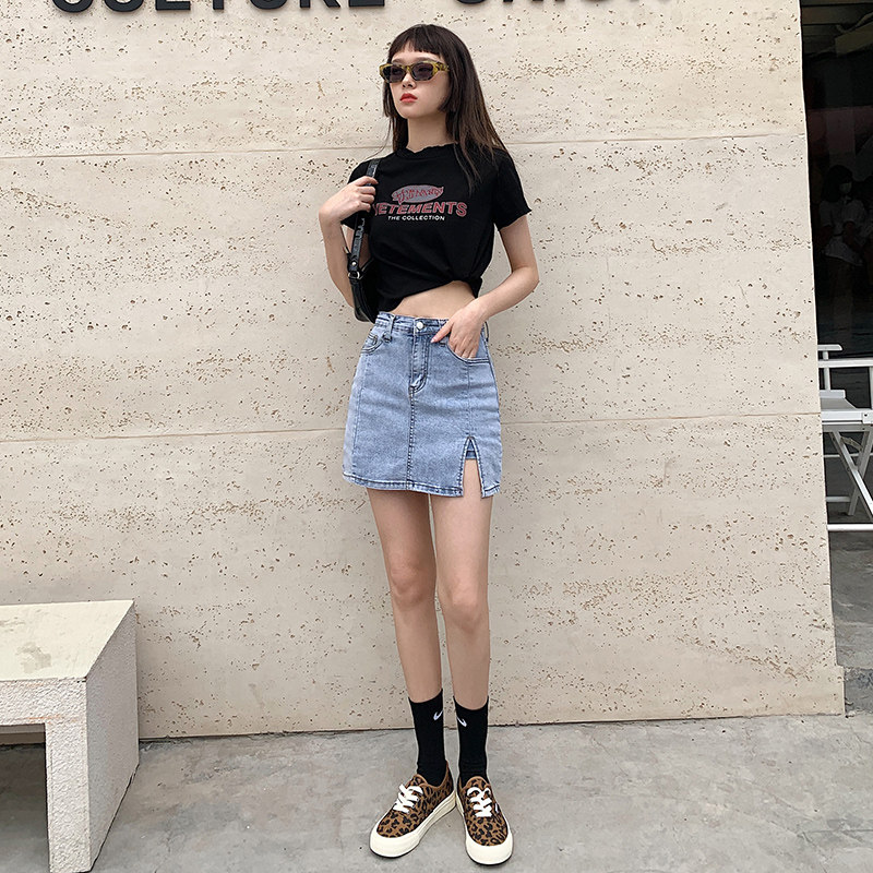 oroi弹力开叉牛仔2021夏包臀裙子 oroi半身裙