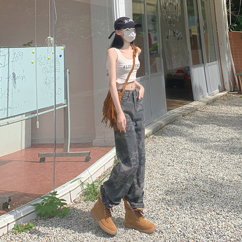 oroi2022新款美式复古女街头阔腿裤 oroi牛仔裤