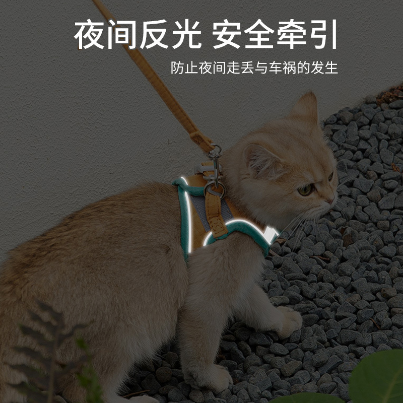 猫咪牵引绳可爱背心式胸背防挣脱幼猫魔术贴安全扣反光宠物遛猫绳 - 图2