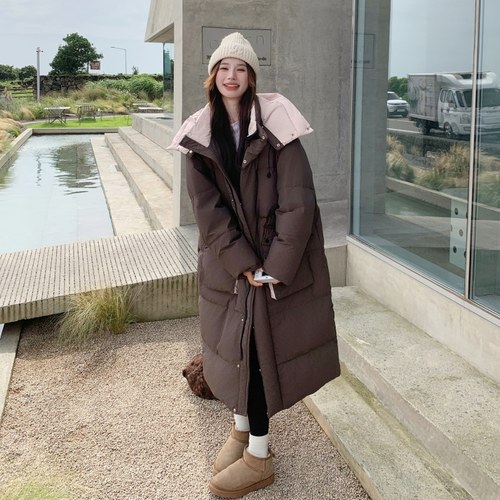 超好看长款过膝羽绒服女2025冬季新款高级感加厚白鹅绒面包服外套 - 图0