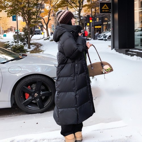 90白鸭绒长款过膝羽绒服女2026新款到脚踝东北加厚保暖面包服外套 - 图1