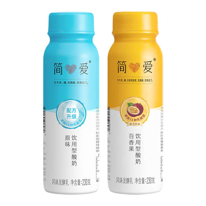 京东包邮!简爱水果裸酸奶原味百果饮用酸牛奶230g6瓶早餐奶无添加