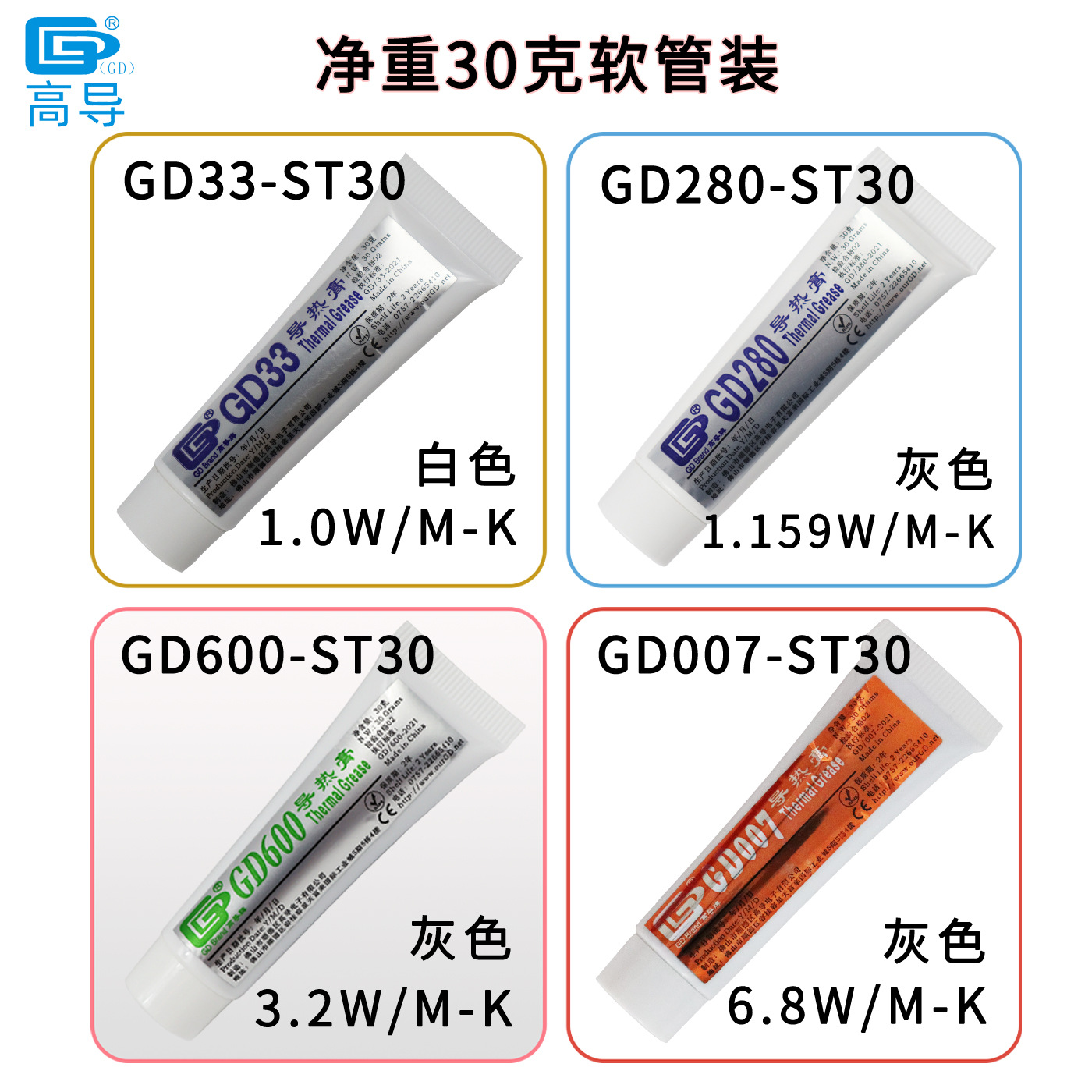 高导净重20/30克g塑料软管装GD100导热硅脂CPU/LED散热硅胶膏ST - 图1