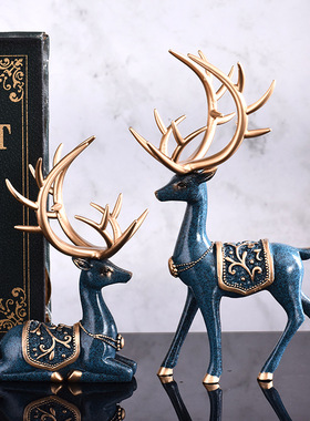 美式客厅玄关酒柜装饰品摆件欧式创意家居房间麋鹿摆设结婚小