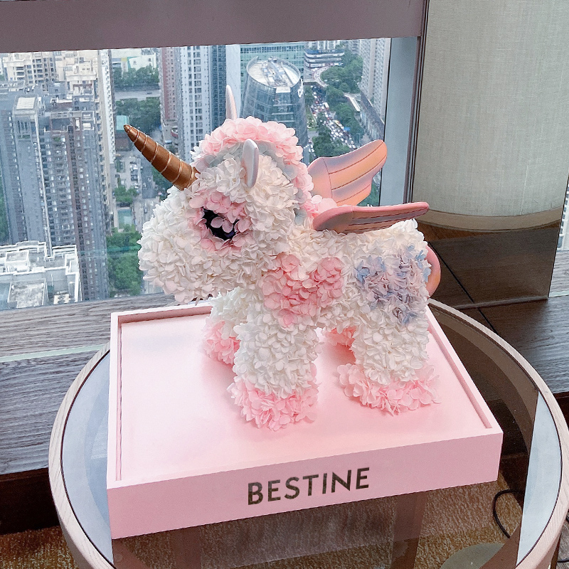 BESTINE柏治廷永生花独角兽玫瑰花摆件礼盒女生情人节生日礼物