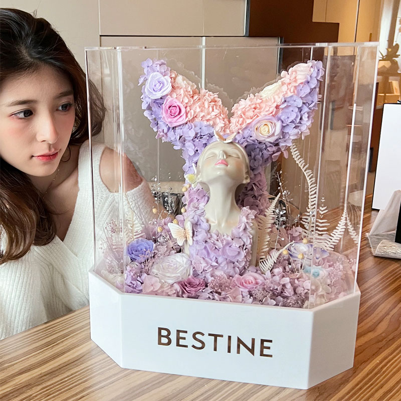 BESTINE柏治廷美人鱼永生花玫瑰花礼盒纪念日生日告白礼物摆件
