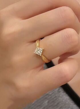 S925银迷你小钻5*5mm公主方戒指结婚配戒日常情侣对戒