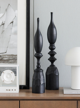 现代简约创意抽象黑色芒果木制雕塑摆件客厅玄关样板间酒店装饰品