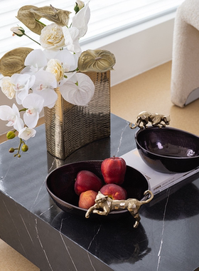 金色豹子收纳摆件玄关装饰品果盘