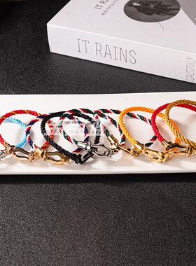 欧美马蹄扣尼龙手链情侣款时尚U形多颜色手镯本命年米兰红绳手链