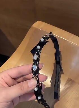 黑色珍珠锆石丝绒发饰百搭外出