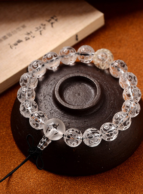 天然白水晶手链男女白色散珠珠子回纹珠手持单圈佛珠手串水晶饰品