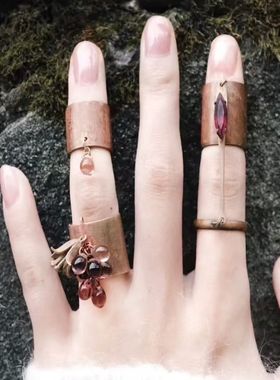 祭司的指环 做旧流苏树叶戒指复古小众设计食指戒可调节开口指环