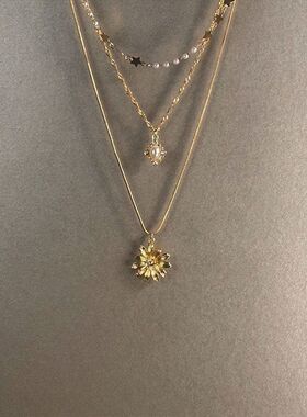 玫瑰多层小王子玫瑰花十字架rose吊坠时尚项链复古锁骨叠戴项链