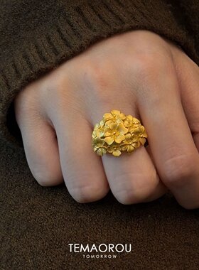 「无尽之夏」新中式金色绣球花轻奢高级感戒指女食指戒