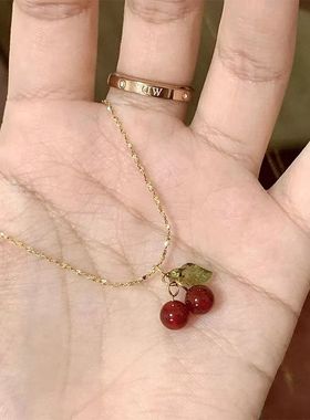 小红书推荐小樱桃项链女红色石榴石显白精致小众设计高级甜美气质