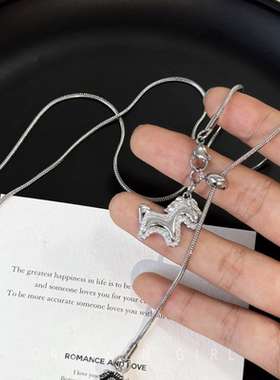 本命新宠 银色小马抽拉项链女秋冬轻奢小众高级感毛衣链长款配饰
