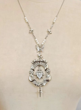 画框银色独角兽珍珠草莓lolita长款项链原创手作毛衣链