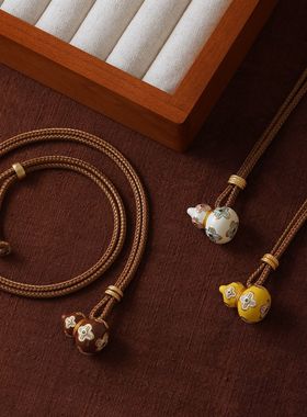 新中式国风珐琅彩色葫芦项链配饰秋冬长款编织绳百搭毛衣链锁骨链