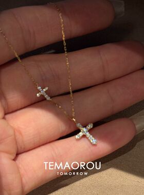 新款水灵灵超闪锆石十字项链设计感女款小众ins锁骨链高级感百搭
