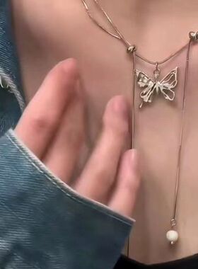 小红书同款抽拉绳蝴蝶项链女ins小众高级感温柔仙气酷潮辣妹甜酷