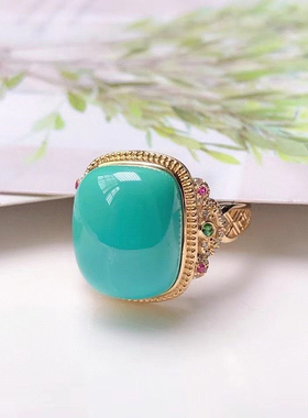 【大方绿】仿绿松石彩宝戒指镀18K金复古高贵大气送礼可调节指环