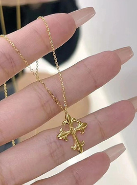 Vintager中古欧美风镀18K金十字架锁骨链潮流个性别致百搭项链女