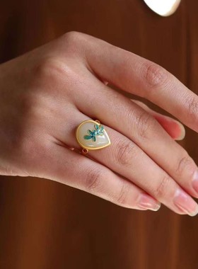 清仓特价白玉古法金鎏金戒指女款文艺中国风宫廷配旗袍饰品指环