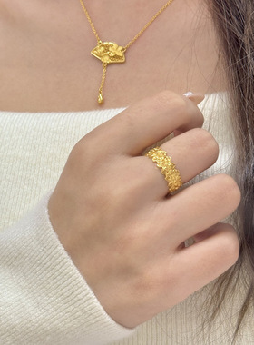 vintage古着金丝羽镂空花丝蝴蝶戒指精美个性日常百搭指环可调节