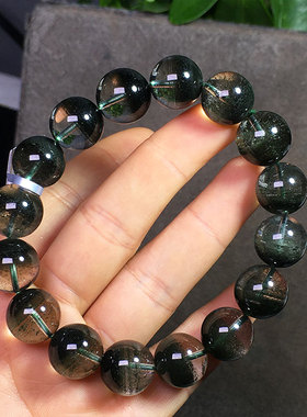 精品天然绿幽灵四季幽灵单圈手串全绿聚宝盆男女同款手链装饰手链