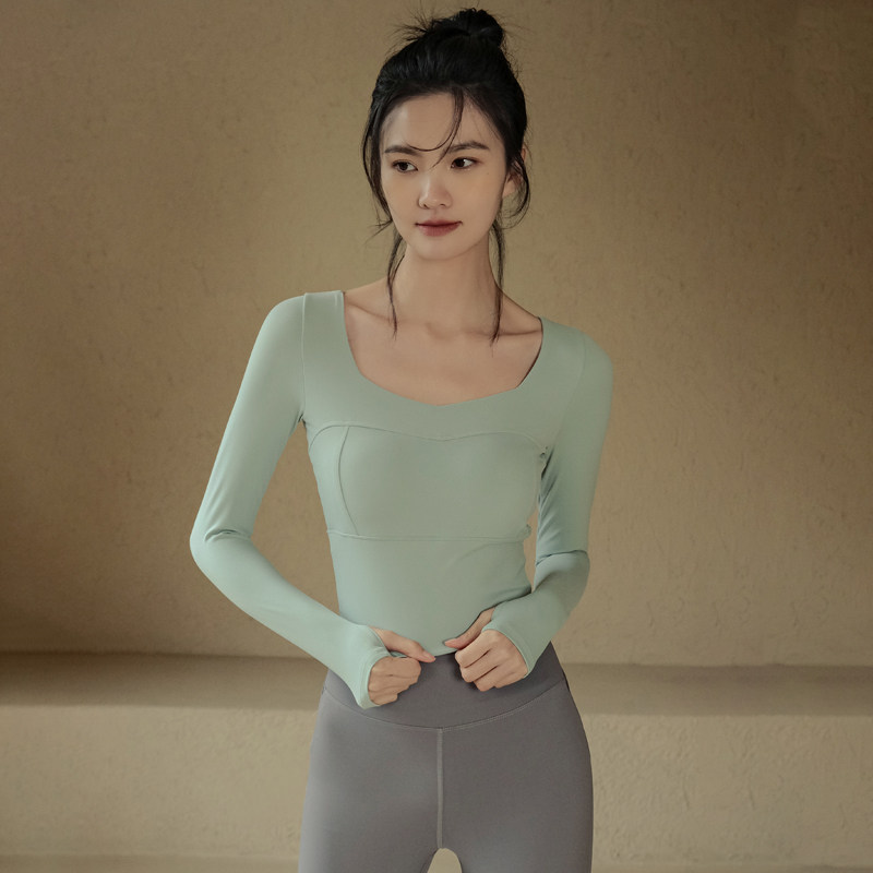 瑜伽服装新款秋冬新款长袖普拉提上衣外穿带胸垫运动速干健身服女,淘宝优惠券,粉丝福利购,淘宝优惠卷