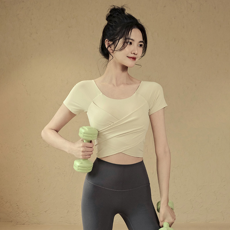 Ackdcs带胸垫瑜伽服上衣女夏短袖运动T恤专业跑步高级感健身套装,淘宝优惠券,粉丝福利购,淘宝优惠卷