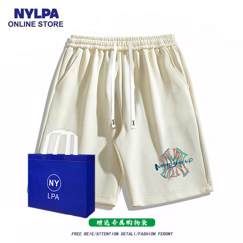 NYLPA潮牌白色休闲运动短裤男女奥特莱斯美式复古宽松印花五分裤,淘宝优惠券,粉丝福利购,淘宝优惠卷