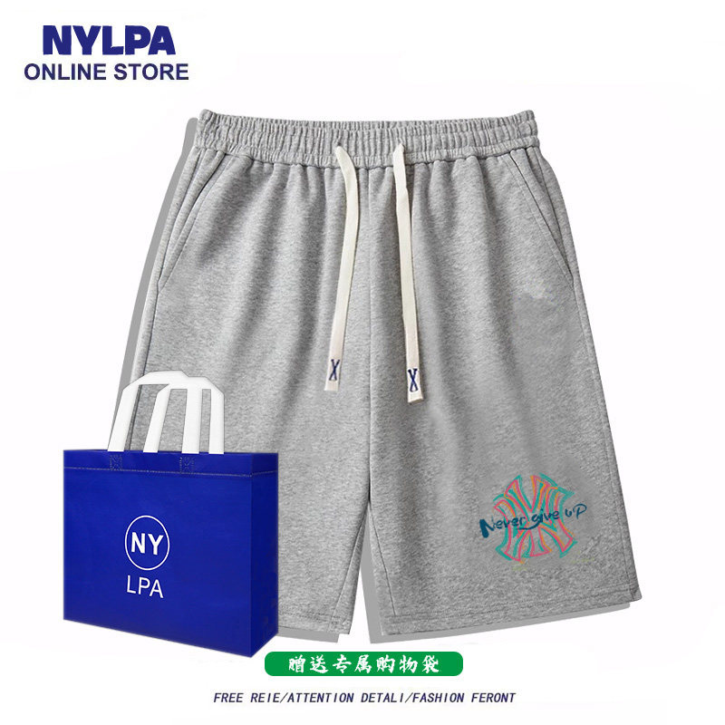 NYLPA潮牌白色休闲运动短裤男女奥特莱斯美式复古宽松印花五分裤,淘宝优惠券,粉丝福利购,淘宝优惠卷