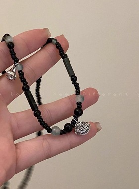 新中式民族风平安锁项链女复古串珠毛衣链小众高级感锁骨链配饰女