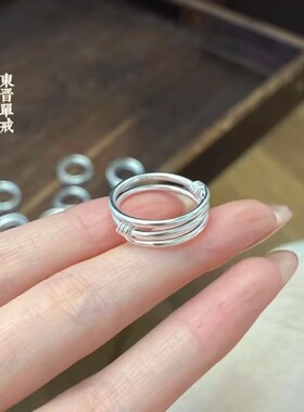 足银999.9东晋戒指纯银双环推拉