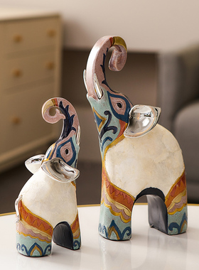 速发轻奢视档大象摆件一对招财电高迁酒柜装饰品开业搬家乔柜新居