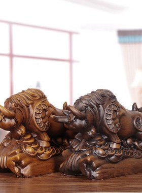 速发实木商招财牛摆件老务办公室桌面装饰品牛势摆设雕板高档开业