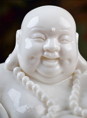 速发托珠弥瓷佛勒白玉汉佛像省级大师林禄扬大肚笑佛陶瓷像摆件