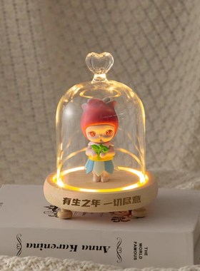 速发顶饰玻璃罩灯光实木底座 适用40景7婚礼玻木微1观积璃罩摆件