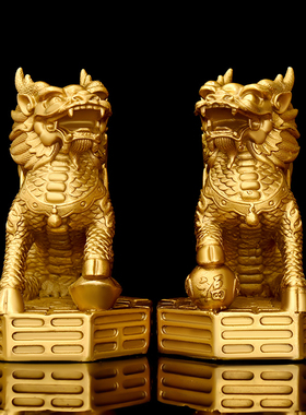 速发铜麒麟摆件一对门铜八卦天宝麒麟瑞兽客厅纯店桌面装饰品飞元