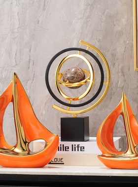 速发轻奢高档一公风顺帆船摆件办帆室玄关酒柜客厅柜视电装饰开业